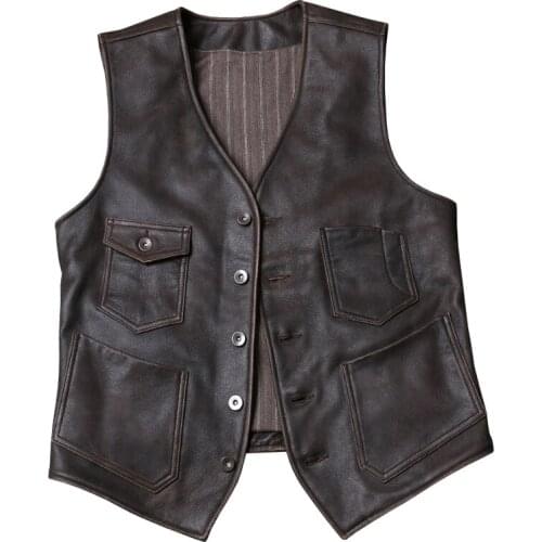 BONJEAN Brand Mens Genuine Leather Motorcycle Vest Biker Waistcoat Japanese Vintage West Cowboy Suit Cowhide Sleeveless Jackets