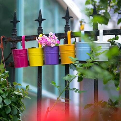 1Pcs Mini Bucket Succulents Pot Garden Flower Pot Iron Hook Wall Hanging Planter Flowerpot Holder Balcony Decorations Home Decor
