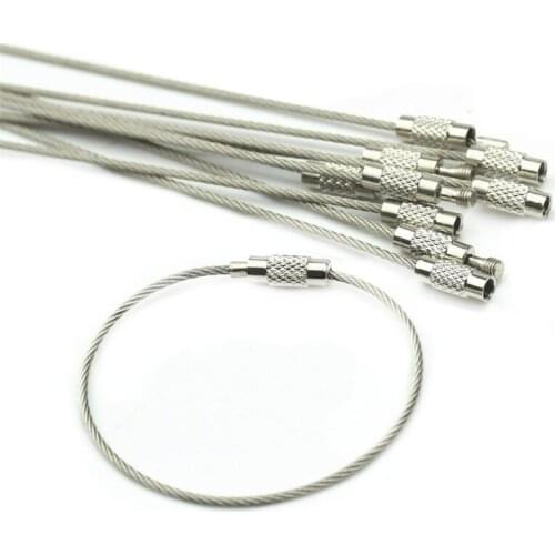 10Pcs Screw Locking Stainless Steel Wire Keychain Key Ring Cable Outdoor Hiking