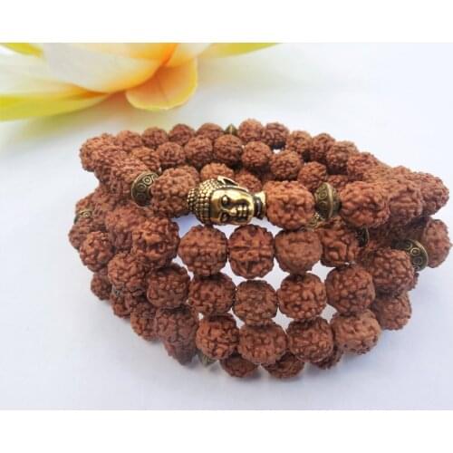 108 Mala Beads Rudraksha Bracelet Rudraksha Necklace Natural Bodhi Seed Yoga Prayer Bracelets Buddha Mala Beads Wrist Bracelet