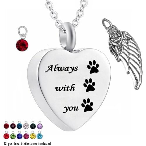 Always with you 12 Piece Birthstone Crystal Urn Necklace Heart Memorial Keepsake Pendant Ash Cremation Jewelry for Ashes