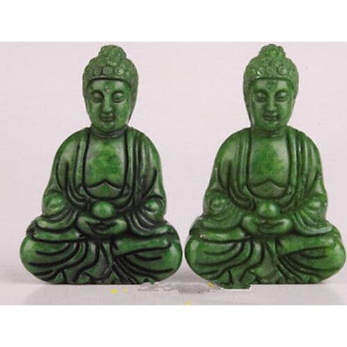 2 GREEN JADE PENDANT CARVED BUDDHA STATUE SPIRITUAL BELIEF FIGURINES COLLECTABLE