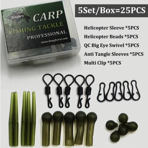 5Set=25PCS Carp Fishing Kit Helicopter Rig Chod Beads Rubber Rig Sleeves Anti Tangle Sleeve Kit for Chod Rigs Tackle Accessories