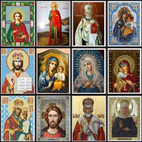 5d Diy Diamond Painting Religious Figure Round Diamond Cross Stitch Style Home Decoration Gift
