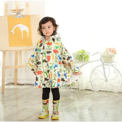 85~130cm kids polyester cartoon raincoat primary children boys girls school hoodies rainwear kid students poncho with hat
