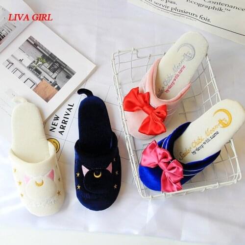 Anime sailor moon Luna Artemis Sailor Chibimoon bowknot home shoes Velour Slipper costume cosplay