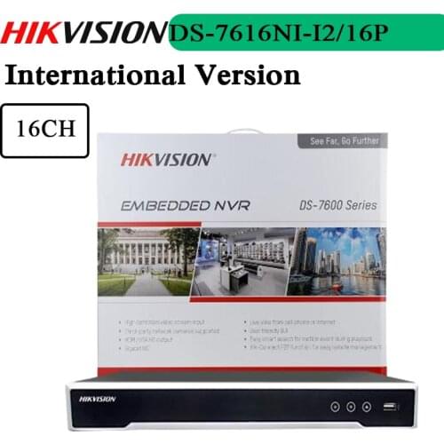Free shipping DS-7616NI-I2/16P English version 16ch NVR with 2SATA and 16 POE ports, HDMI VGA plug & play NVR POE 16ch VCA H.265