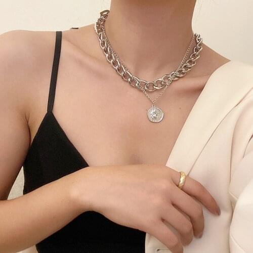 Punk Multi-layer Coin Chain Choker Necklace For Women Big Chunky Aluminum Gold Color Thick Chain Necklace Women Jewelry