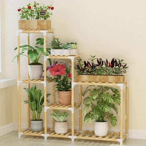 Wooden Flower Rack Plant Stand Multi-layer Flower Stand Shelves Balcony Flower Shelf Coffee Bar Indoor Garden Wood Plant Stand
