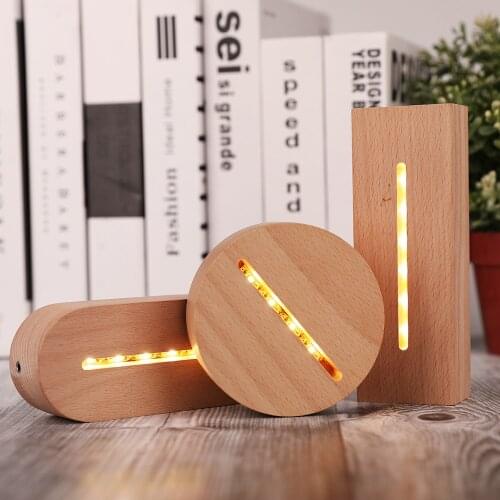 Wooden Base USB 3D Table Lamp Led Light Base Modern Night Light Acrylic Oval Lamp Holder USB Cable Led Night Lamp Assembled Base