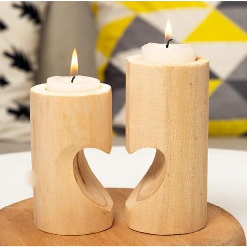 Wooden Tea Light Candle Holder Heart Hollowed-out Candlestick Romantic Table Decoration For Home Party Wedding Decoration SN3768