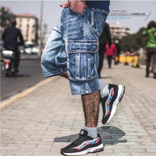 Man Calf-Length Blue Denim Trousers Plus Szie 30-46 Summer Jeans Men Distressed Jean Pockets Streetwear Zipper Jeans