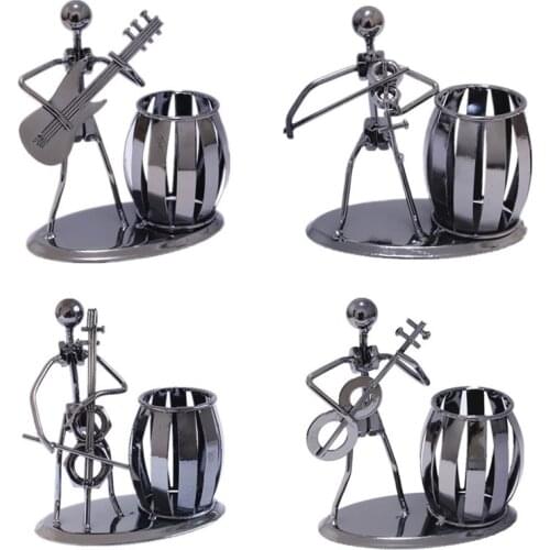 VILEAD 14cm Iron Musician Figurine Guitar Bass Violin Cello Miniatures Creative Music Player Pen Holder Figurines Home Decor