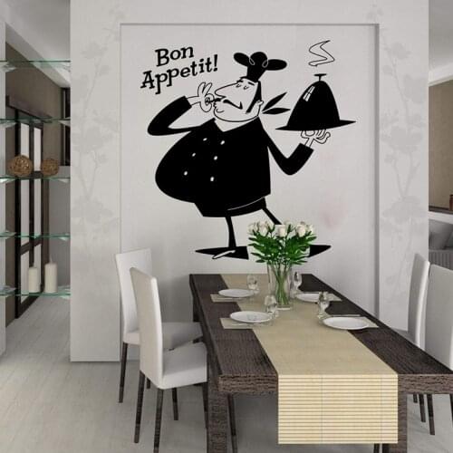 French Chef Bon Appetit Wall Sticker Kitchen Restaurant Large Chef Enjoy your meal Wall Decal Dinning Room Vinyl Decor