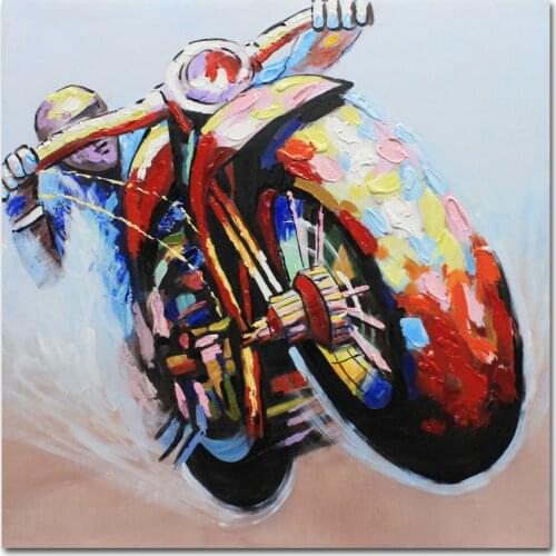 Muzagroo Art Hand Painted on Canvas Cool Motorcycle Oil Painting Modern Motorbike Wall Art for Living Room Abstract Wall Decor