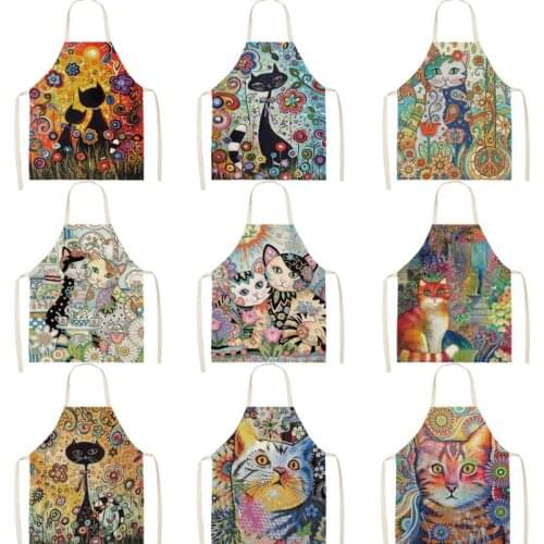 Painting Flowers Animals Apron For Kitchen Waterproof For Cooking Household Cleaning Elegant Master Aprons Kitchen Accessories