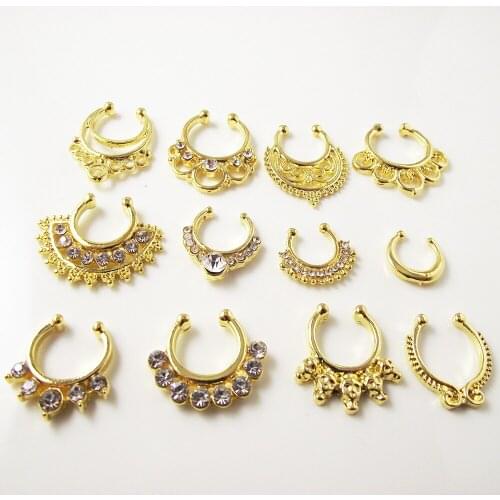 1 Piece Gold Crystal Nose Ring Fake septum rings Piercing Body Jewelry Nose Hoop Clicker Septum Body Jewelry For Women