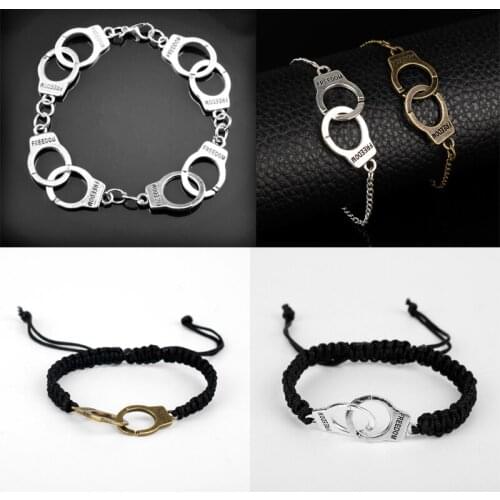 Fashion Vintage Adjustable Handcuffs Bracelet Silver Color Couple Lock Bracelet For Women Girls Valentines day Gift
