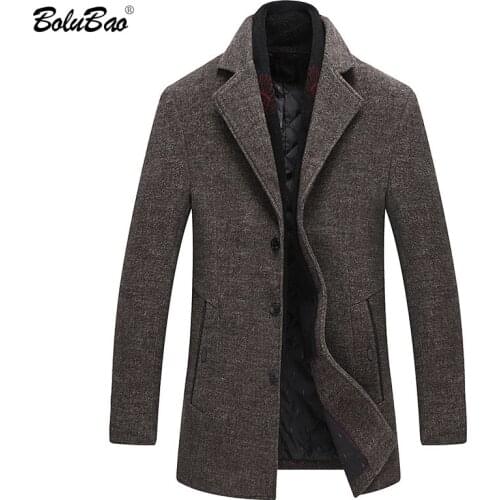 BOLUBAO Men Winter Wool Coat Mens New Solid Color Multi-Pocket Warm Thick Wool Blends Woolen Pea Coat Male Trench Coat Overcoat