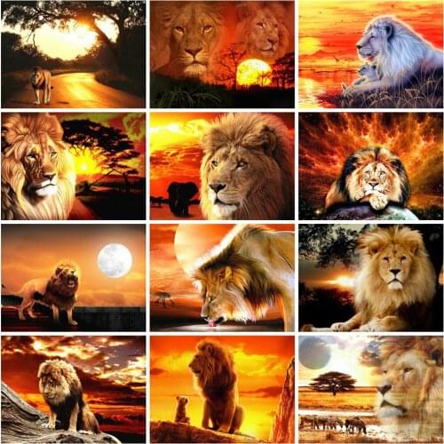 Full Square Drill 5D Diy Diamond Embroidery Lion Diamond Painting Animal Mosaic Kits Bead Rhinestone Sunset Picture Mosaic Decor