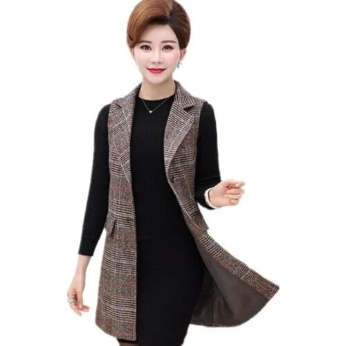 New Womens Spring Autumn Lattice Vest Coat Women Mid-Length Slim Waistcoat Jacket Female Large Size 5XL Suit Vest coat R1246
