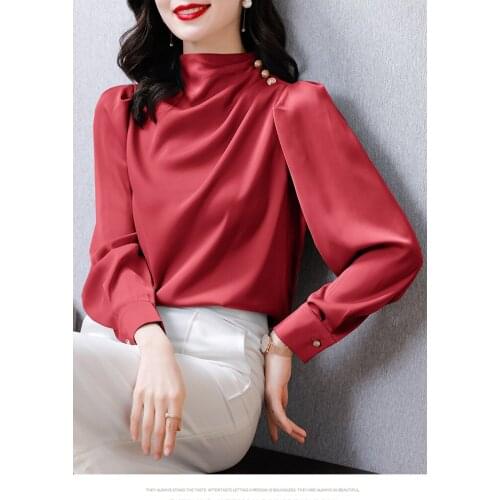 2021 spring new ladies satin chiffon ladies long-sleeved commuter wind all-match thin shirt tooling