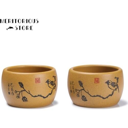New Style Bird Mounts on The Branche Purple Sand Traditional Chinese Style Handmade Tea Accessories Ceramic Personal TeaCup 60ml