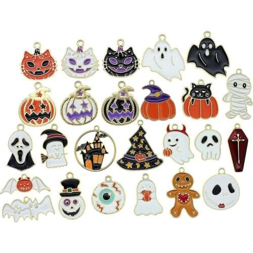 2021 New Cute Cat Pumpkin Charms for Jewelry Making Demon Bat Small Pendant DIY Earrings Bracelet Necklace Halloween Accessories