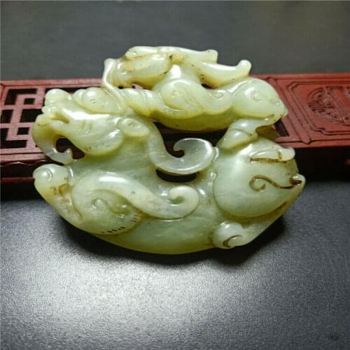 Warring State Xiuyu Jade Hollowed Rui Beast Brand Antique Waist Pendant Fengshui