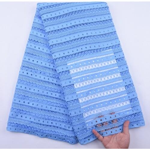 Latest Sky Blue Guipure Cord Lace Fabric High Quality African Cord Lace Fabric With Stone French Punch Water Soluble Lace Party