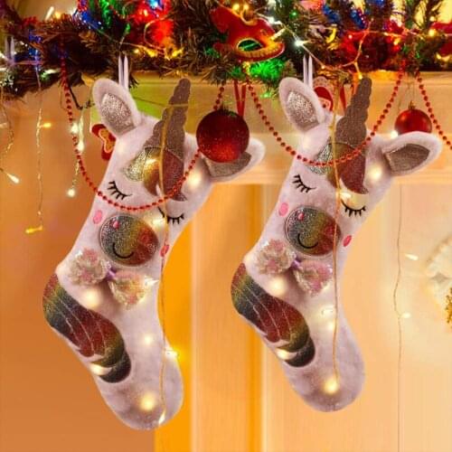 Christmas Stockings Hanging Christmas Ornaments Led Light Unicorn Stocking Stuffer Large Gift Bag Xmas Decoration For Home