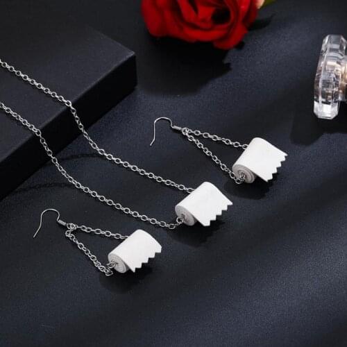 Roll Paper Dangle Drop Necklace Funny Tissue Geometric Creative Paper Towel Toilet Paper Jewelry