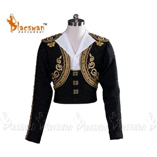 Custom Made Men Ballet Jackets Adult Black Ballet Tunic Costumes Top 2-pieces Set Spanish Males Ballet Dance Costumes BT798