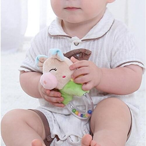 Lovely Shape Rattle Toy Cartoon Animal Emotional Comfort Handbell Plush Doll Rattle Toy for Toddler
