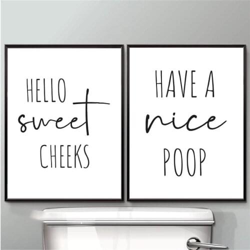 Nordic Modern Minimalist Wall Art Canvas Painting Have A Nice Poop Poster Letter Black and White Pictures for Bathroom Restroom