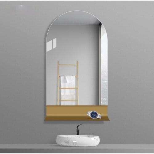 Light Luxury Arch-Shaped Bathroom Mirror Wall-Mounted Toilet Wash Basin Dressing Mirror with Shelf Decorative Cosmetic Mirror