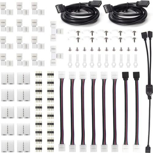 LED 5050 Connector Kit 10 mm 4-Pin, Including Most Solderless LED Strip Connectors, Provides Most Parts for DIY