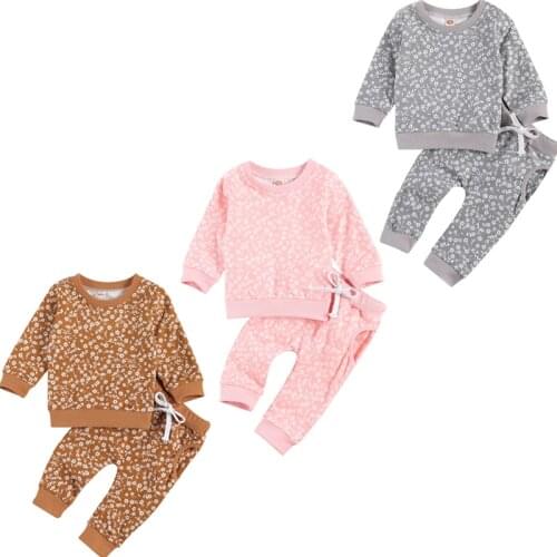 Newborn Baby Girls Boys Clothes Sets Flowers Print Long Sleeve Pullover Sweatshirt Tops Pants 3 Colors