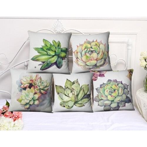 Cities Dog Linen Cactus Plants Cushion Pillow Cover Green Leave Pillow Case Sofa Decoration Home Office Bedroom Textiles 45X45cm