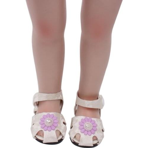 18 inch Girls doll shoes Lovely white sandals in summer PU American newborn shoe Baby toys fit 43 cm baby dolls s204