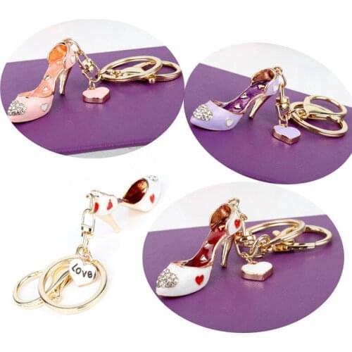 Fashion Purse Jewelry Enamel Handbag Keychain Key Chain Key Ring High Heeled Shoes Crystal Car Key Holder
