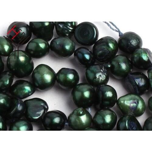 One Strands Real Pearl 6-7mm Deep Dark Green Colors Pearl Flat Baroque Natural Freshwater Pearl loose beads 35cm / 15inch