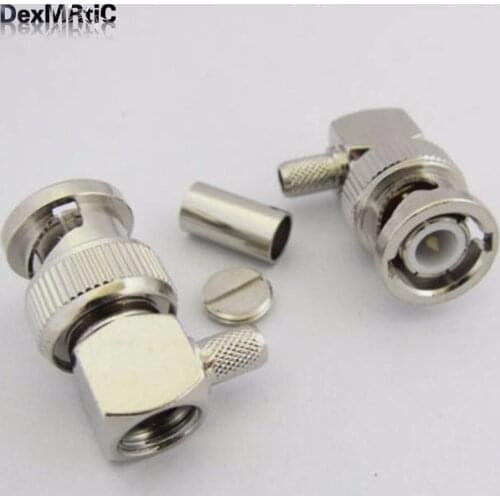 1pc BNC male plug RF Coax Connector right angle Crimp for RG58 RG142 LMR195 Nickelplated for radio antenna