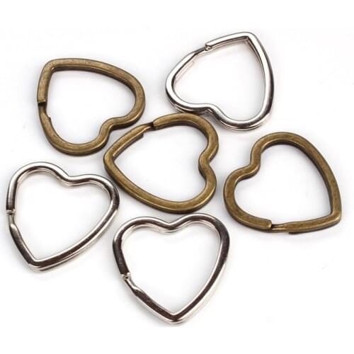 10pcs 32mm Metal Key Holder Split Rings Keyring Love Heart Rhodium Color Cute Keychain Keyfob Accessories Wholesale
