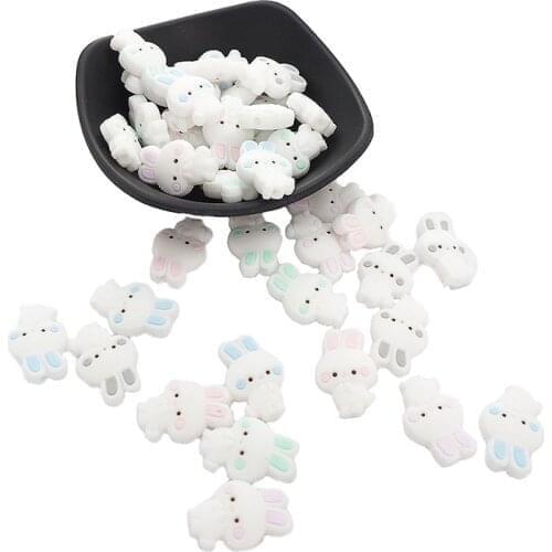 Chenkai 10PCS Food Grade Silicone Rabbit Shaped Beads Baby Chewing Animal Beads For DIY Teething Toy Necklace Nursing Accessory