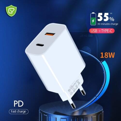 18W Fast PD+USB Charger Quick Charge 3.0 Type C EU US Fast Charging for iPhone 12 Pro Max USB Charger with QC 3.0 xiaomi huawei