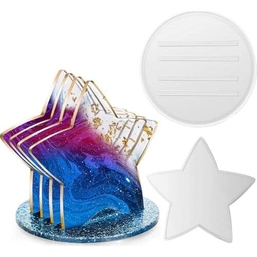 5 Pcs/Set Five-pointed Star Coaster+Cup Mat Holder Epoxy Resin Mold Mug Pad + Storage Base DIY Crafts Silicone Mould