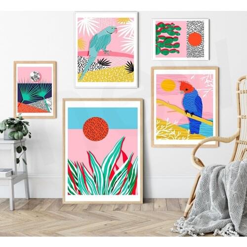 Abstract Animal Plant Art Pictures Nordic Canvas Painting Colorful Dird Sun Wall Posters and Print for Living Room Home Decor