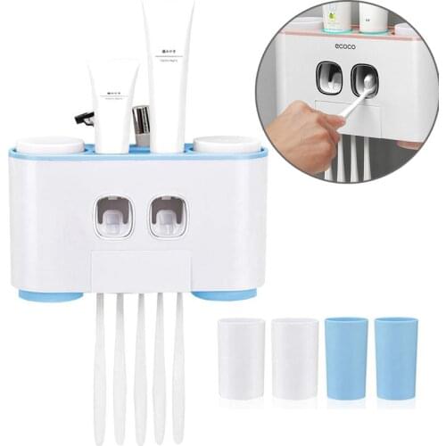 Auto Squeezing Toothpaste Dispenser Wall-mount Toothbrush Holder Toothbrush Toothpaste Cup Storage Racks Bathroom Accessories