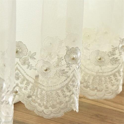 White Beading tulle curtains for girlsLiving room bedroom windows treatment embroidered sheer romantic screen
